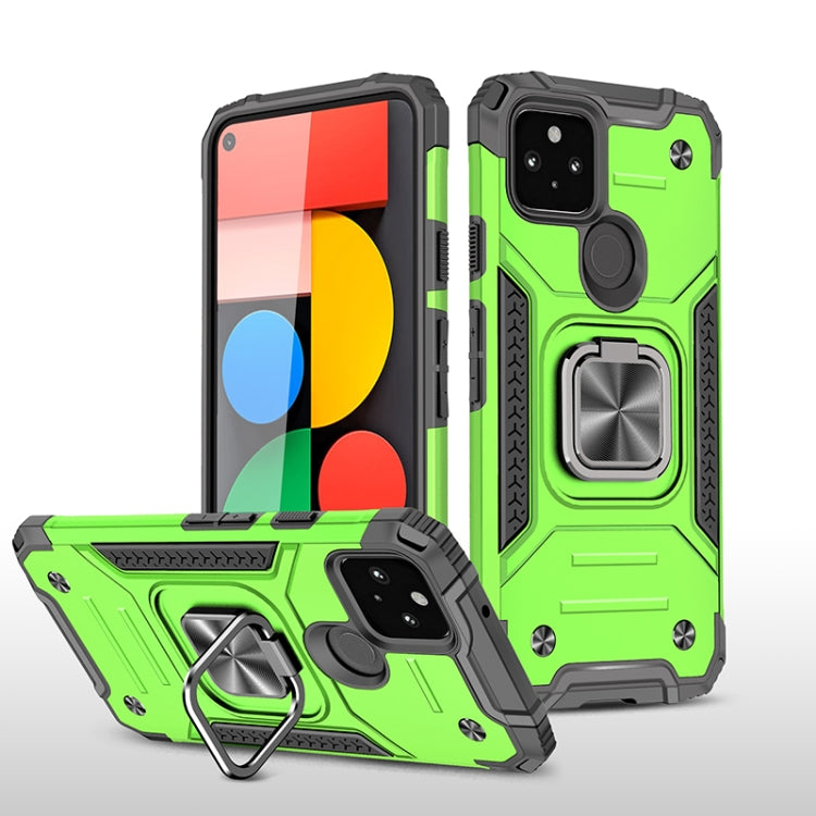 For Google Pixel 5 Magnetic Armor Shockproof TPU + PC Case with Metal Ring Holder