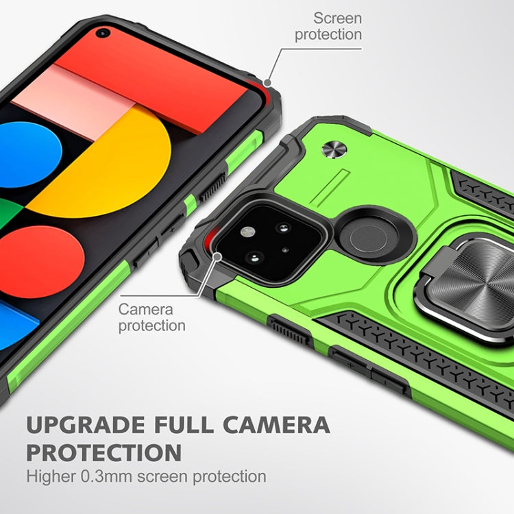 For Google Pixel 5 Magnetic Armor Shockproof TPU + PC Case with Metal Ring Holder