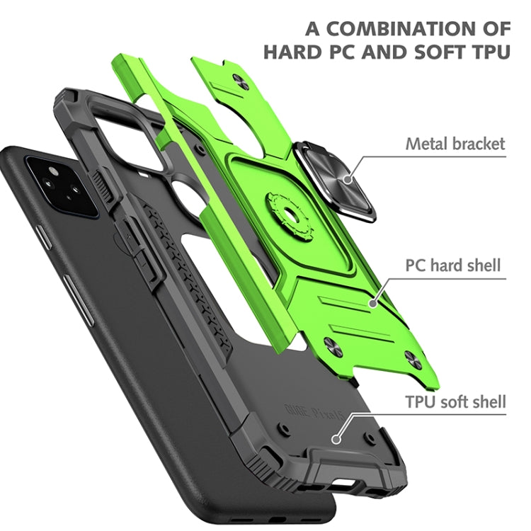 For Google Pixel 5 Magnetic Armor Shockproof TPU + PC Case with Metal Ring Holder