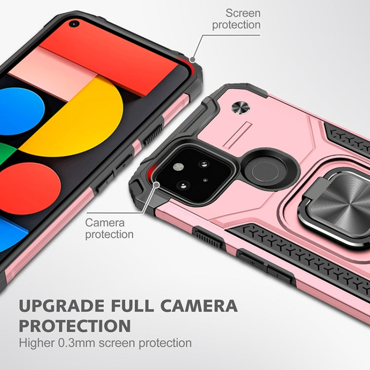 For Google Pixel 5 Magnetic Armor Shockproof TPU + PC Case with Metal Ring Holder