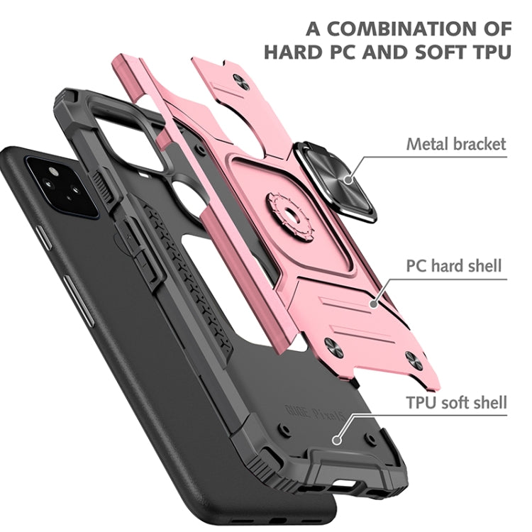 For Google Pixel 5 Magnetic Armor Shockproof TPU + PC Case with Metal Ring Holder