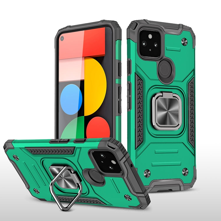 For Google Pixel 5 Magnetic Armor Shockproof TPU + PC Case with Metal Ring Holder