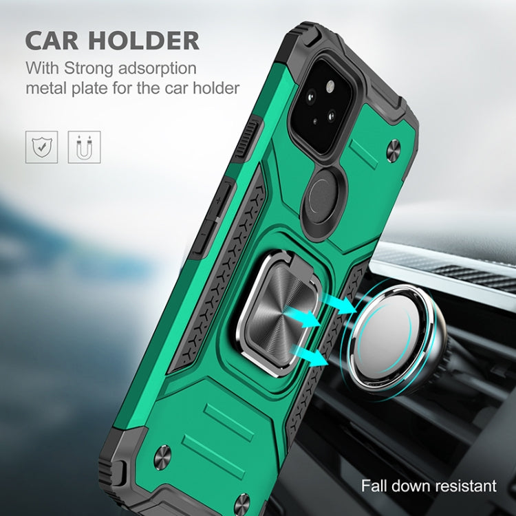 For Google Pixel 5 Magnetic Armor Shockproof TPU + PC Case with Metal Ring Holder