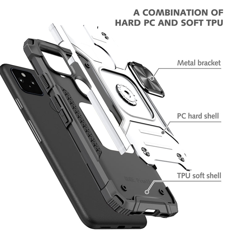 For Google Pixel 5 Magnetic Armor Shockproof TPU + PC Case with Metal Ring Holder