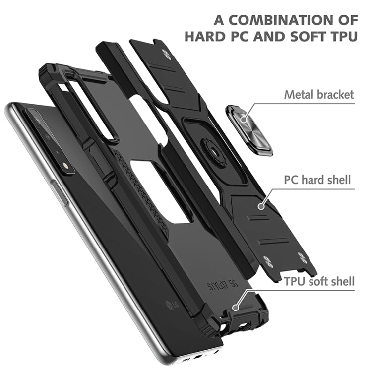 For LG Stylo 7 5G Magnetic Armor Shockproof TPU + PC Case with Metal Ring Holder