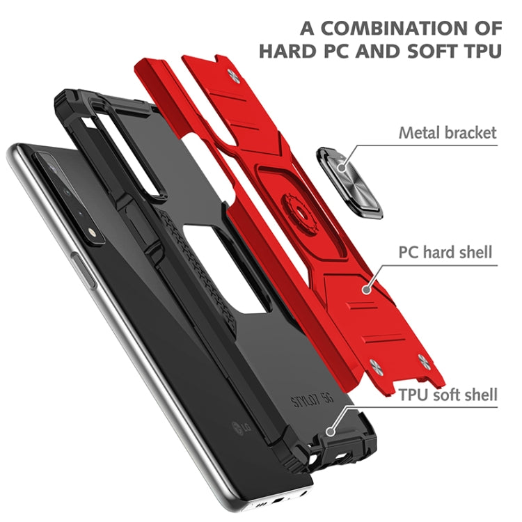 For LG Stylo 7 5G Magnetic Armor Shockproof TPU + PC Case with Metal Ring Holder