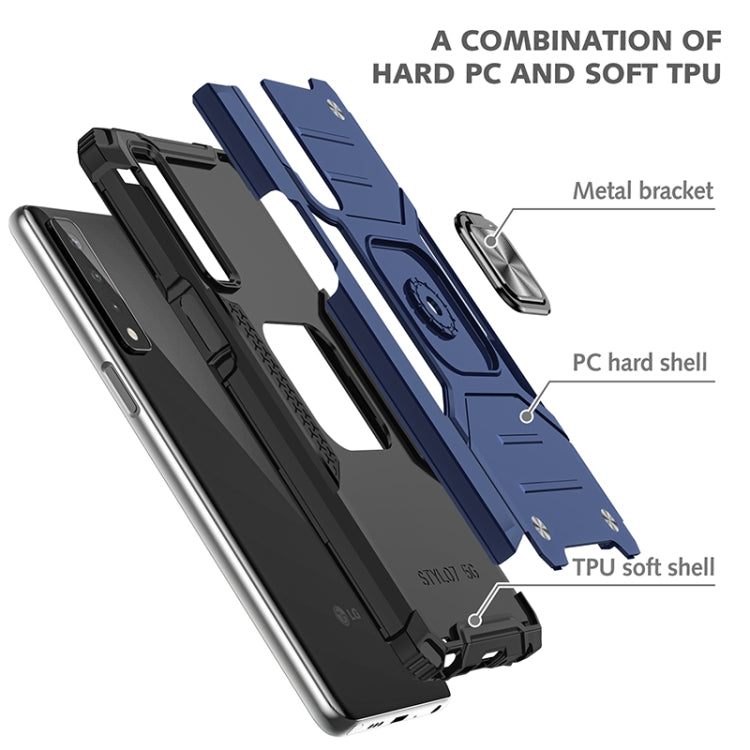 For LG Stylo 7 5G Magnetic Armor Shockproof TPU + PC Case with Metal Ring Holder