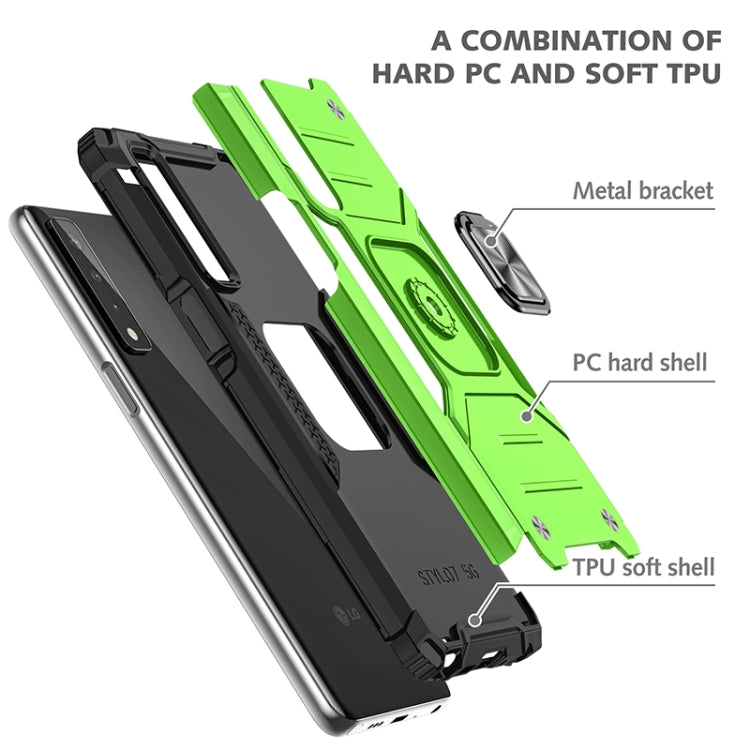 For LG Stylo 7 5G Magnetic Armor Shockproof TPU + PC Case with Metal Ring Holder