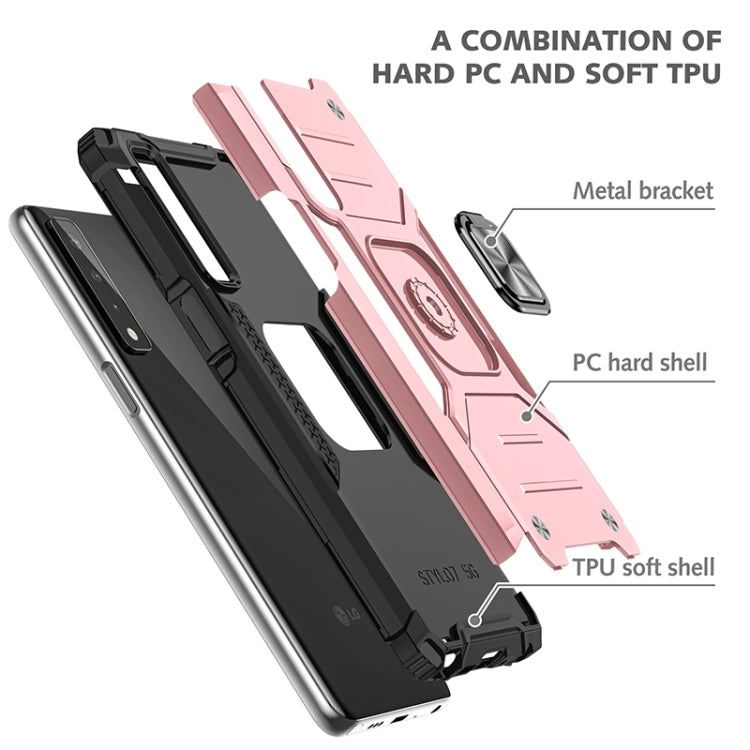 For LG Stylo 7 5G Magnetic Armor Shockproof TPU + PC Case with Metal Ring Holder