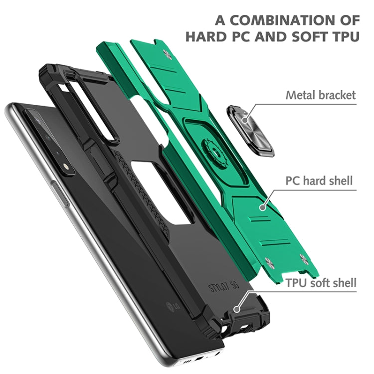 For LG Stylo 7 5G Magnetic Armor Shockproof TPU + PC Case with Metal Ring Holder