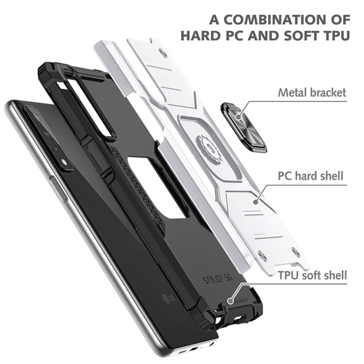 For LG Stylo 7 5G Magnetic Armor Shockproof TPU + PC Case with Metal Ring Holder