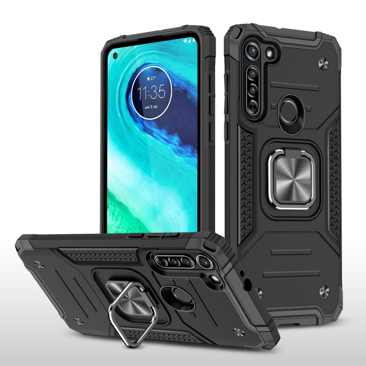 For Motorola Moto G8 Magnetic Armor Shockproof TPU + PC Case with Metal Ring Holder