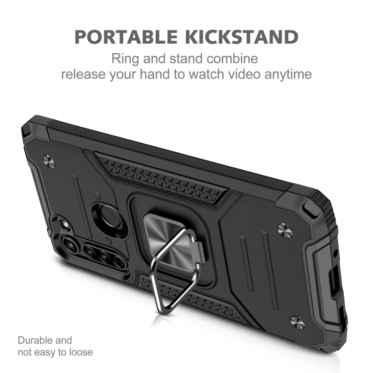 For Motorola Moto G8 Magnetic Armor Shockproof TPU + PC Case with Metal Ring Holder