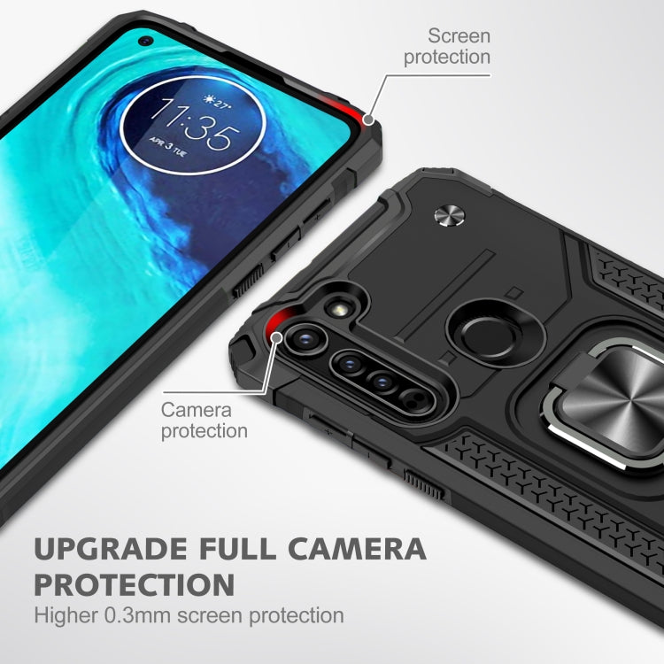 For Motorola Moto G8 Magnetic Armor Shockproof TPU + PC Case with Metal Ring Holder
