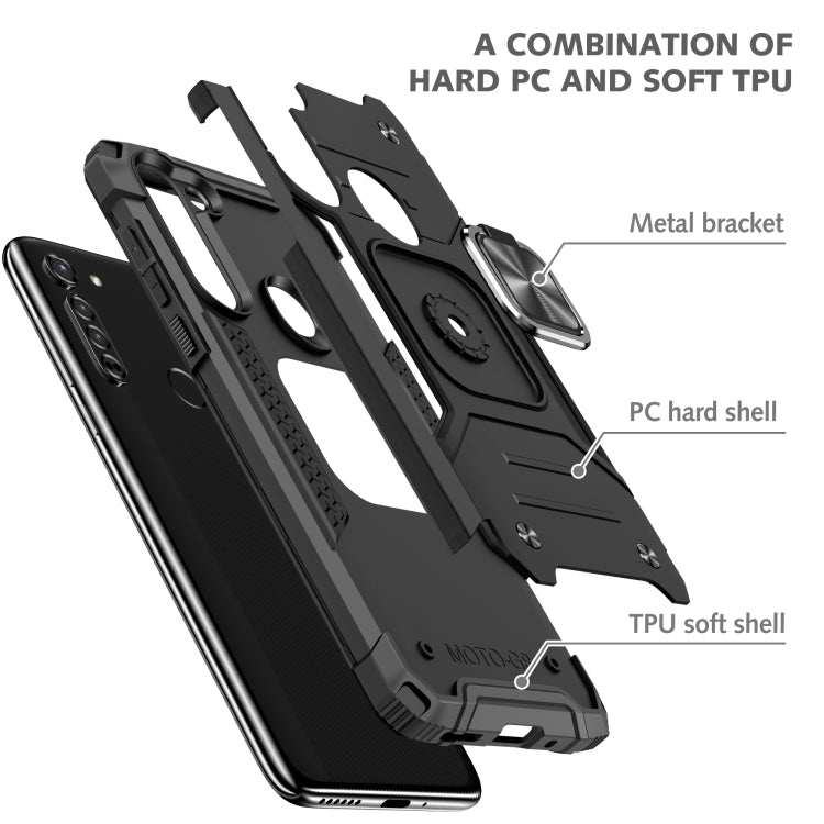 For Motorola Moto G8 Magnetic Armor Shockproof TPU + PC Case with Metal Ring Holder