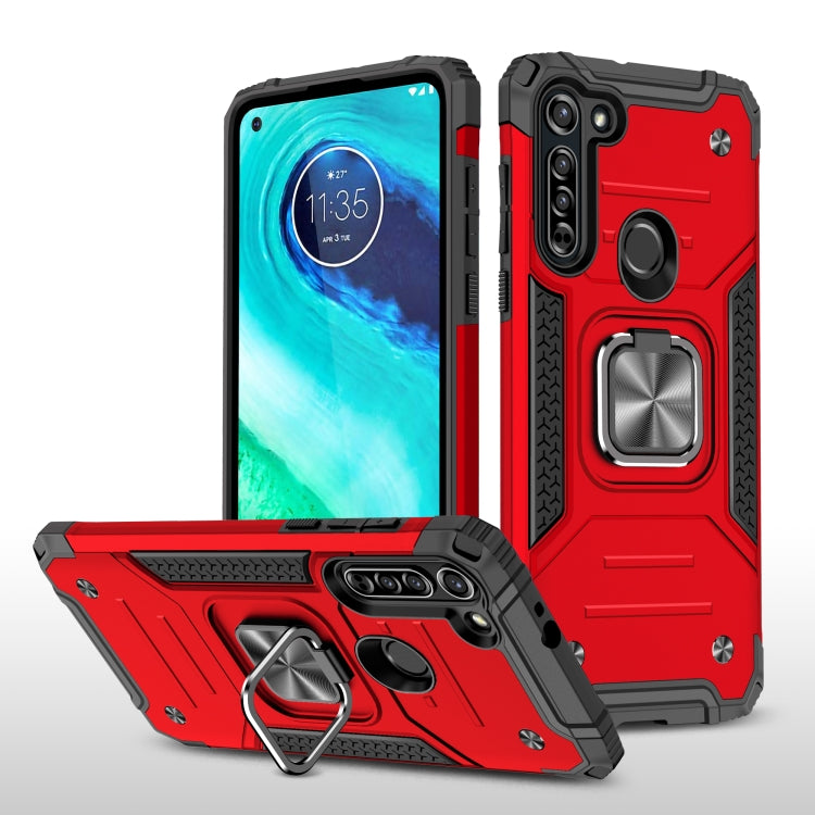 For Motorola Moto G8 Magnetic Armor Shockproof TPU + PC Case with Metal Ring Holder