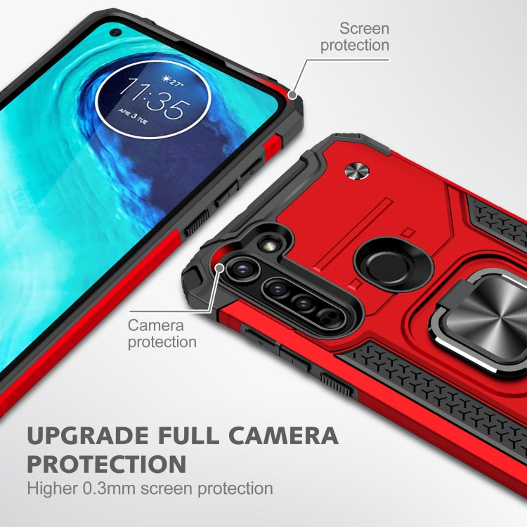 For Motorola Moto G8 Magnetic Armor Shockproof TPU + PC Case with Metal Ring Holder