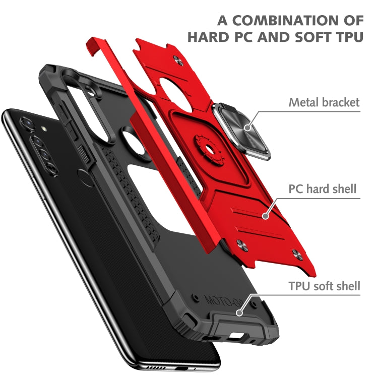 For Motorola Moto G8 Magnetic Armor Shockproof TPU + PC Case with Metal Ring Holder