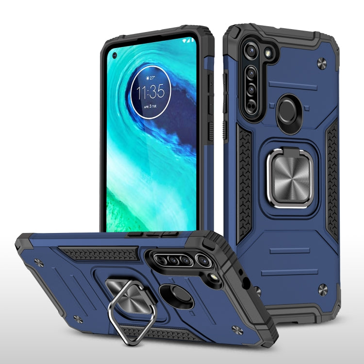For Motorola Moto G8 Magnetic Armor Shockproof TPU + PC Case with Metal Ring Holder