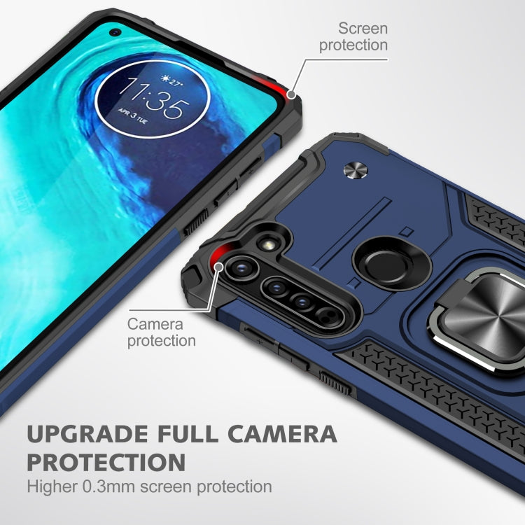 For Motorola Moto G8 Magnetic Armor Shockproof TPU + PC Case with Metal Ring Holder