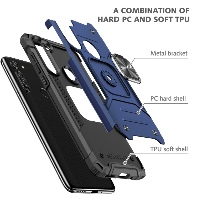 For Motorola Moto G8 Magnetic Armor Shockproof TPU + PC Case with Metal Ring Holder