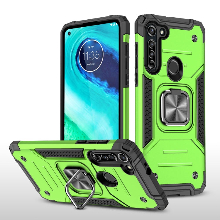 For Motorola Moto G8 Magnetic Armor Shockproof TPU + PC Case with Metal Ring Holder