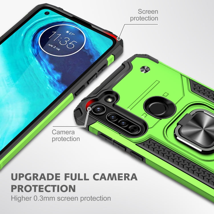 For Motorola Moto G8 Magnetic Armor Shockproof TPU + PC Case with Metal Ring Holder