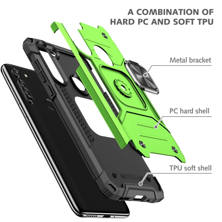 For Motorola Moto G8 Magnetic Armor Shockproof TPU + PC Case with Metal Ring Holder