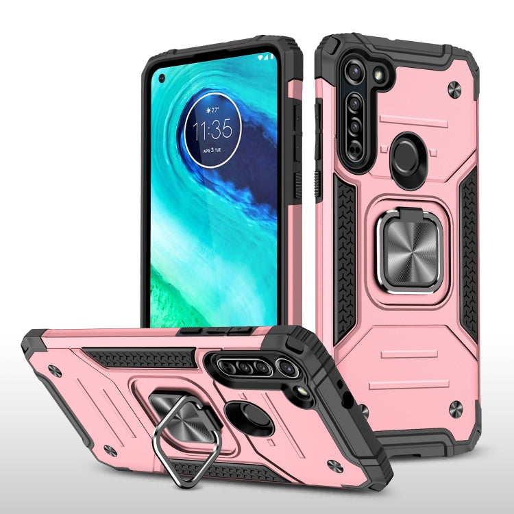 For Motorola Moto G8 Magnetic Armor Shockproof TPU + PC Case with Metal Ring Holder