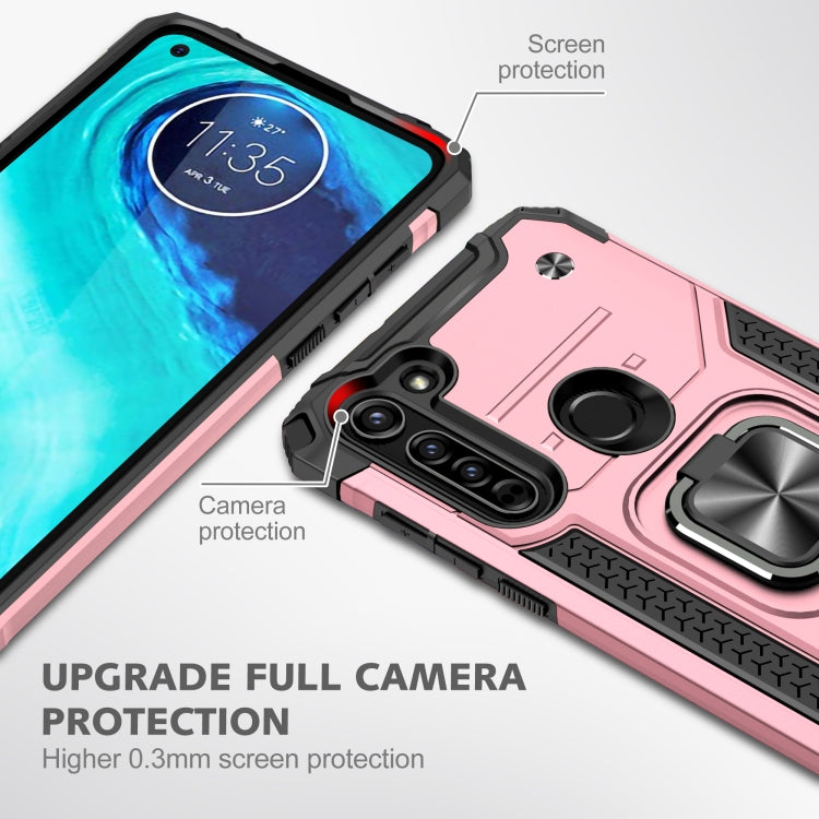 For Motorola Moto G8 Magnetic Armor Shockproof TPU + PC Case with Metal Ring Holder