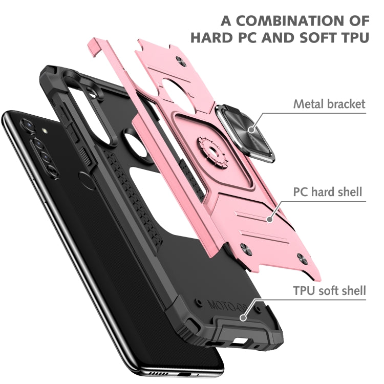 For Motorola Moto G8 Magnetic Armor Shockproof TPU + PC Case with Metal Ring Holder