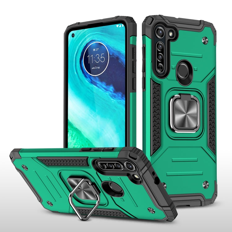 For Motorola Moto G8 Magnetic Armor Shockproof TPU + PC Case with Metal Ring Holder