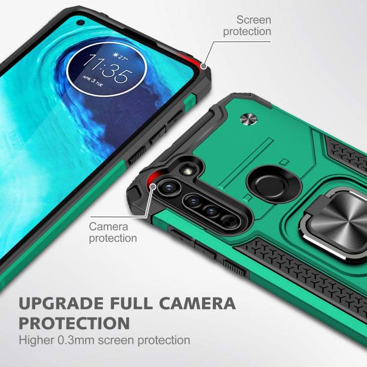 For Motorola Moto G8 Magnetic Armor Shockproof TPU + PC Case with Metal Ring Holder