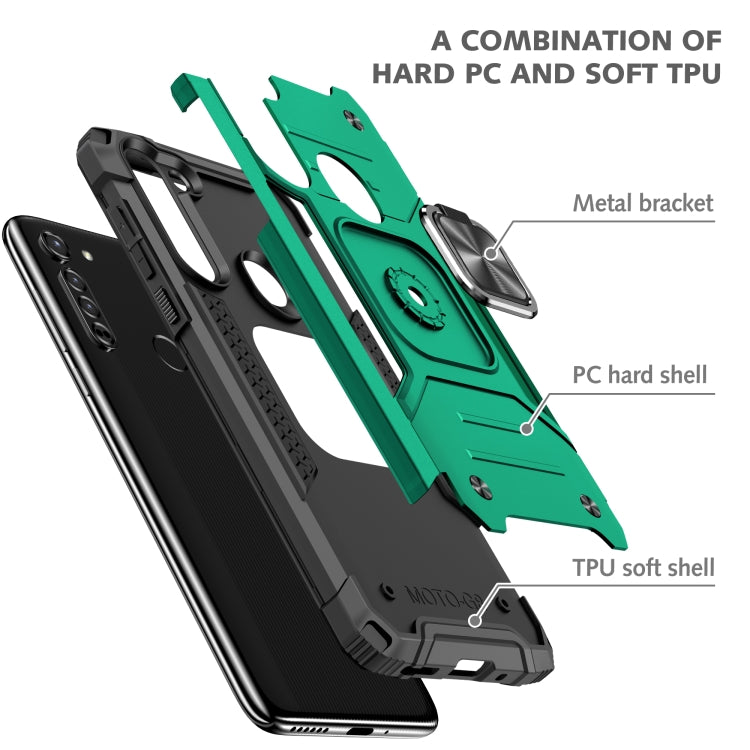 For Motorola Moto G8 Magnetic Armor Shockproof TPU + PC Case with Metal Ring Holder