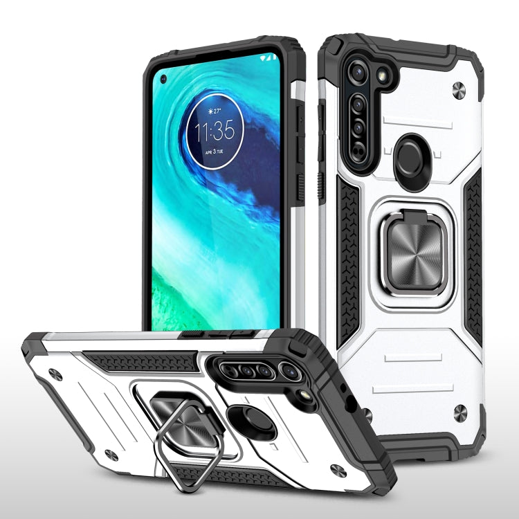 For Motorola Moto G8 Magnetic Armor Shockproof TPU + PC Case with Metal Ring Holder