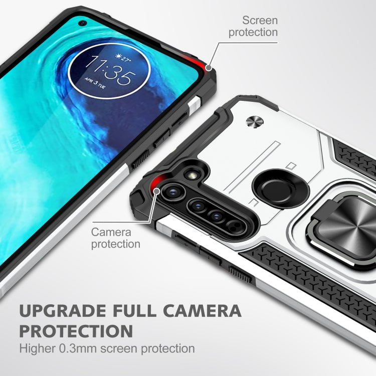 For Motorola Moto G8 Magnetic Armor Shockproof TPU + PC Case with Metal Ring Holder