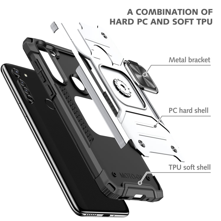 For Motorola Moto G8 Magnetic Armor Shockproof TPU + PC Case with Metal Ring Holder