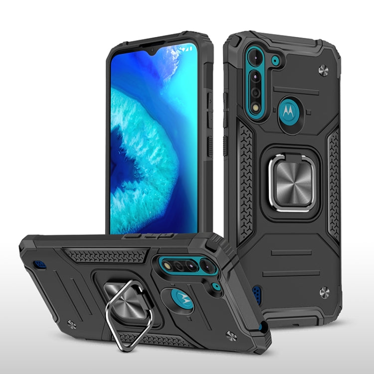 For Motorola Moto G8 Power Lite Magnetic Armor Shockproof TPU + PC Case with Metal Ring Holder