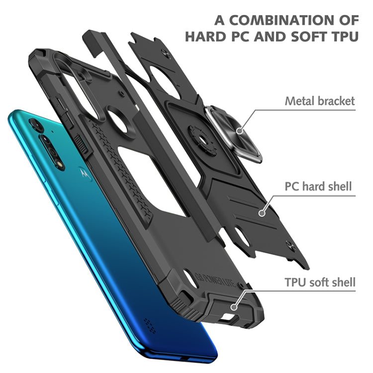 For Motorola Moto G8 Power Lite Magnetic Armor Shockproof TPU + PC Case with Metal Ring Holder