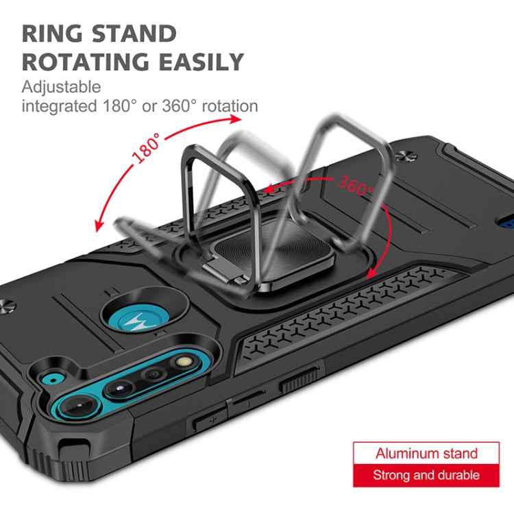 For Motorola Moto G8 Power Lite Magnetic Armor Shockproof TPU + PC Case with Metal Ring Holder
