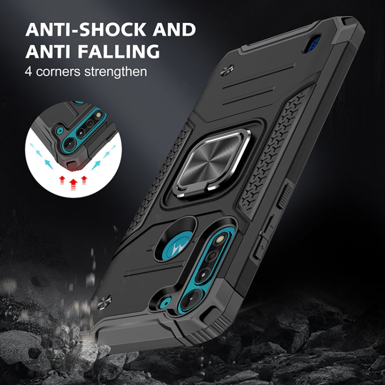 For Motorola Moto G8 Power Lite Magnetic Armor Shockproof TPU + PC Case with Metal Ring Holder