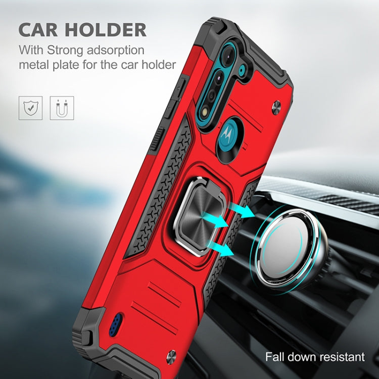 For Motorola Moto G8 Power Lite Magnetic Armor Shockproof TPU + PC Case with Metal Ring Holder