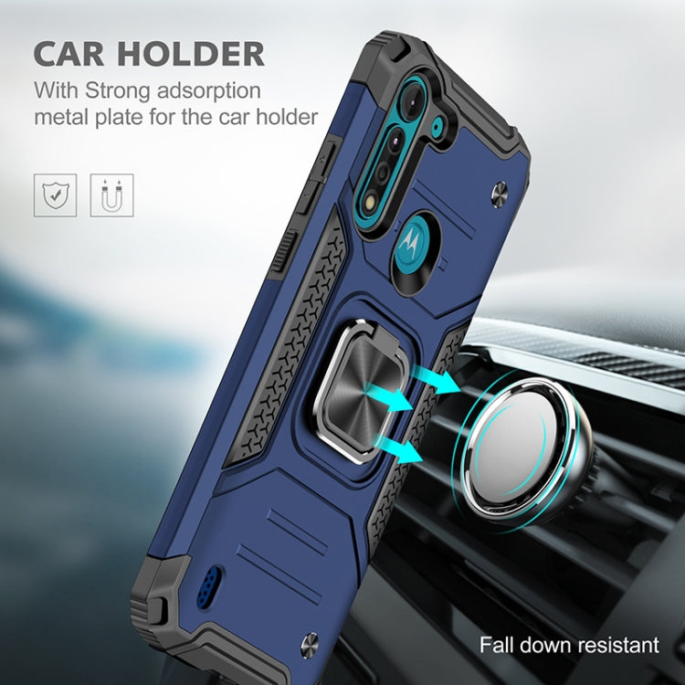 For Motorola Moto G8 Power Lite Magnetic Armor Shockproof TPU + PC Case with Metal Ring Holder