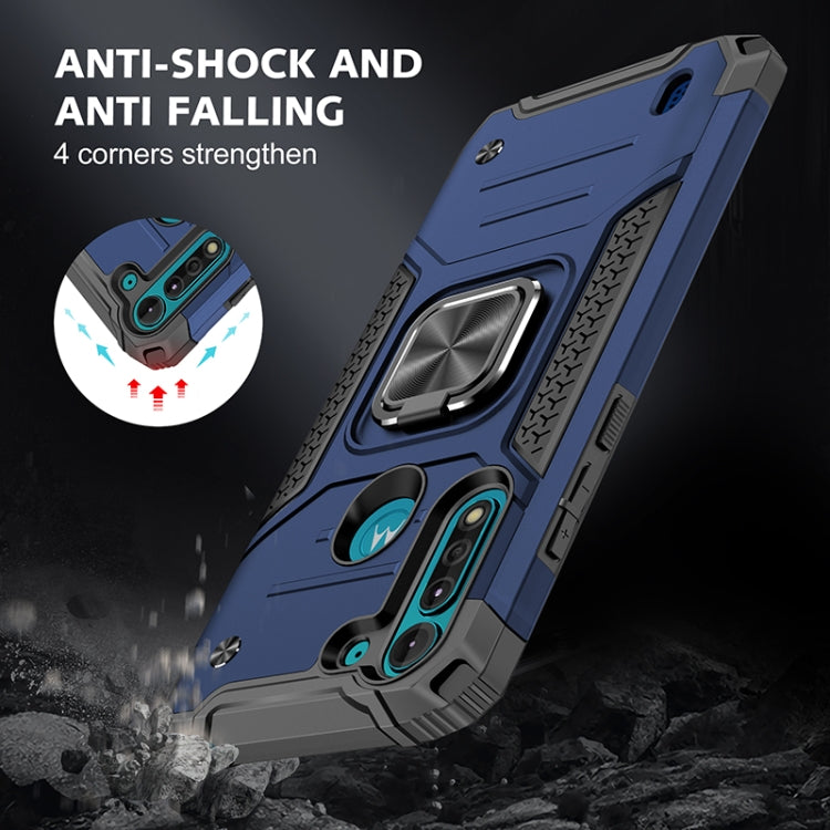 For Motorola Moto G8 Power Lite Magnetic Armor Shockproof TPU + PC Case with Metal Ring Holder