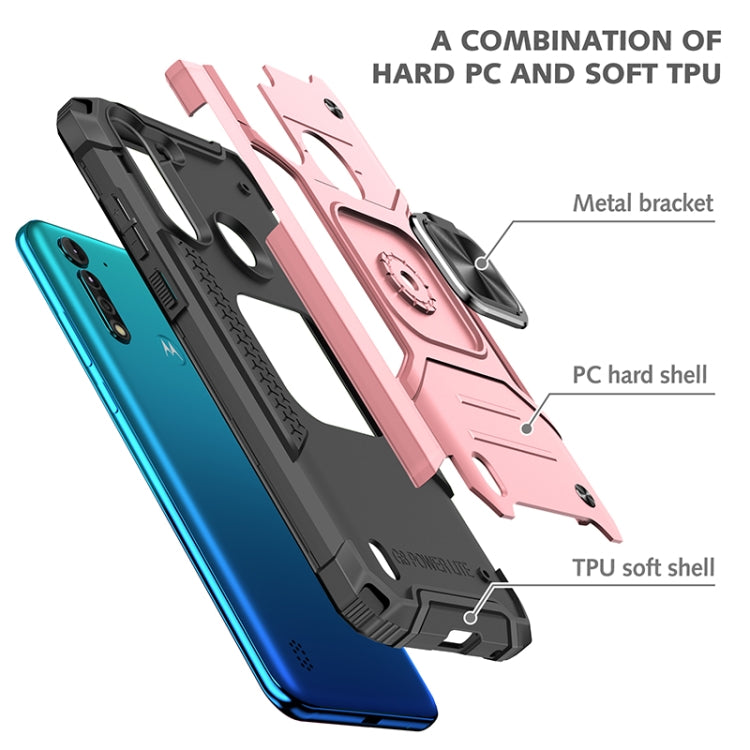 For Motorola Moto G8 Power Lite Magnetic Armor Shockproof TPU + PC Case with Metal Ring Holder