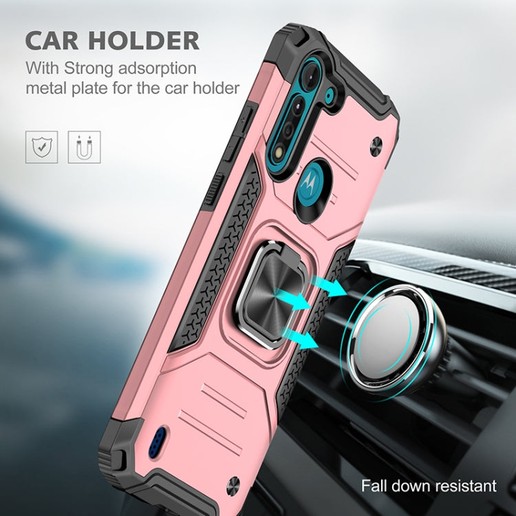 For Motorola Moto G8 Power Lite Magnetic Armor Shockproof TPU + PC Case with Metal Ring Holder
