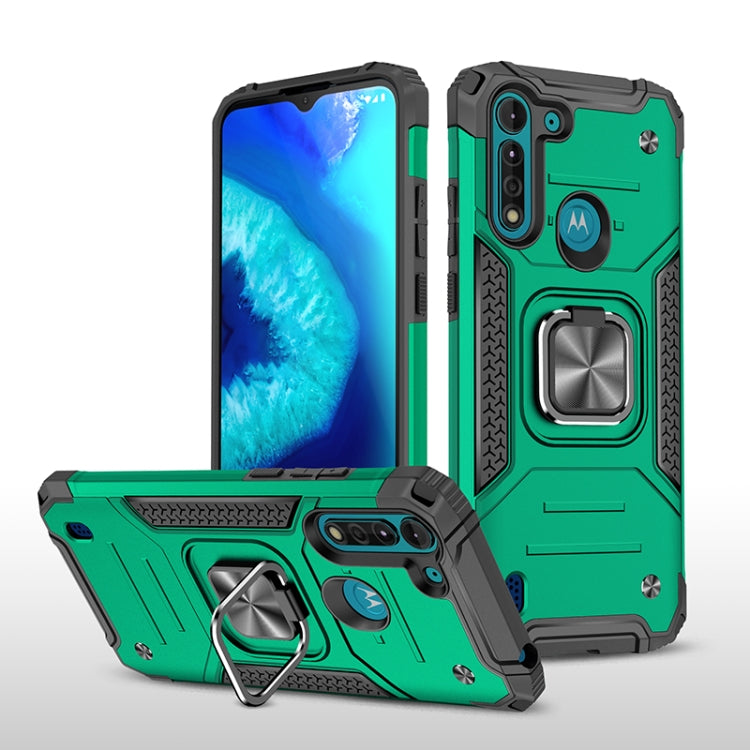 For Motorola Moto G8 Power Lite Magnetic Armor Shockproof TPU + PC Case with Metal Ring Holder
