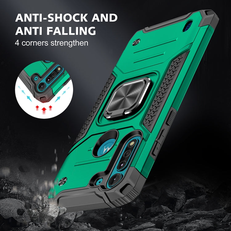 For Motorola Moto G8 Power Lite Magnetic Armor Shockproof TPU + PC Case with Metal Ring Holder