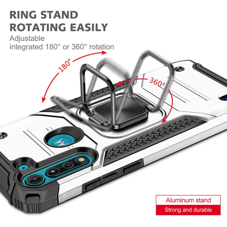For Motorola Moto G8 Power Lite Magnetic Armor Shockproof TPU + PC Case with Metal Ring Holder