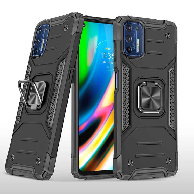 For Motorola Moto G9 Plus Magnetic Armor Shockproof TPU + PC Case with Metal Ring Holder